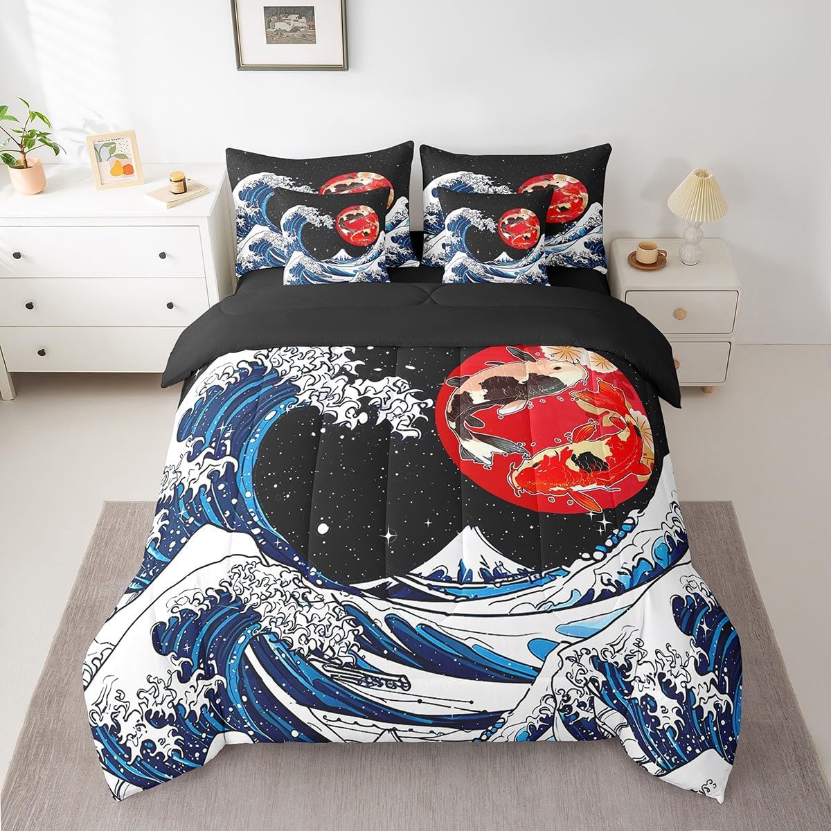 Feelyou Green Marble Comforter Set with Sheets Full Size 7 Piece Modern Marble Aesthetic Bedding Set Retro Watercolor Artwork Design Bed in a Bag Abstract Texture Printed Bed