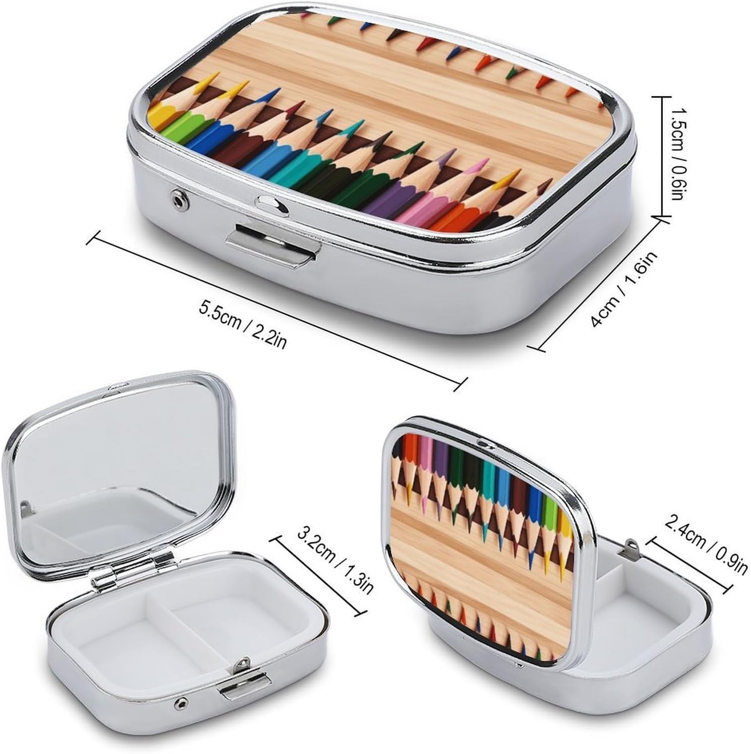 Colored Pencils Square Pill Box with 2 Compartment & Mirror image 2