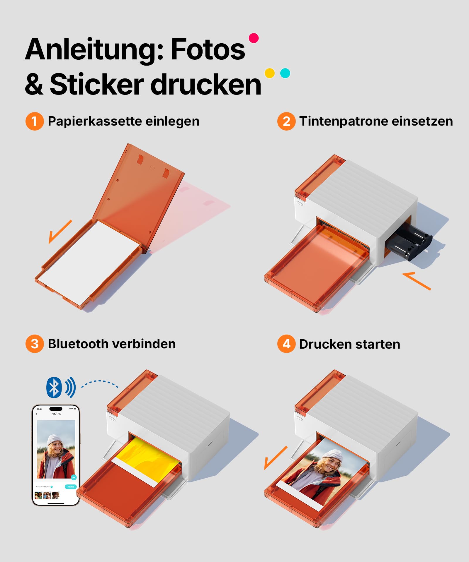 Liene Amber M110 Mini Fotodrucker Thermosublimation Bluetooth 10x15 cm Fotopapier