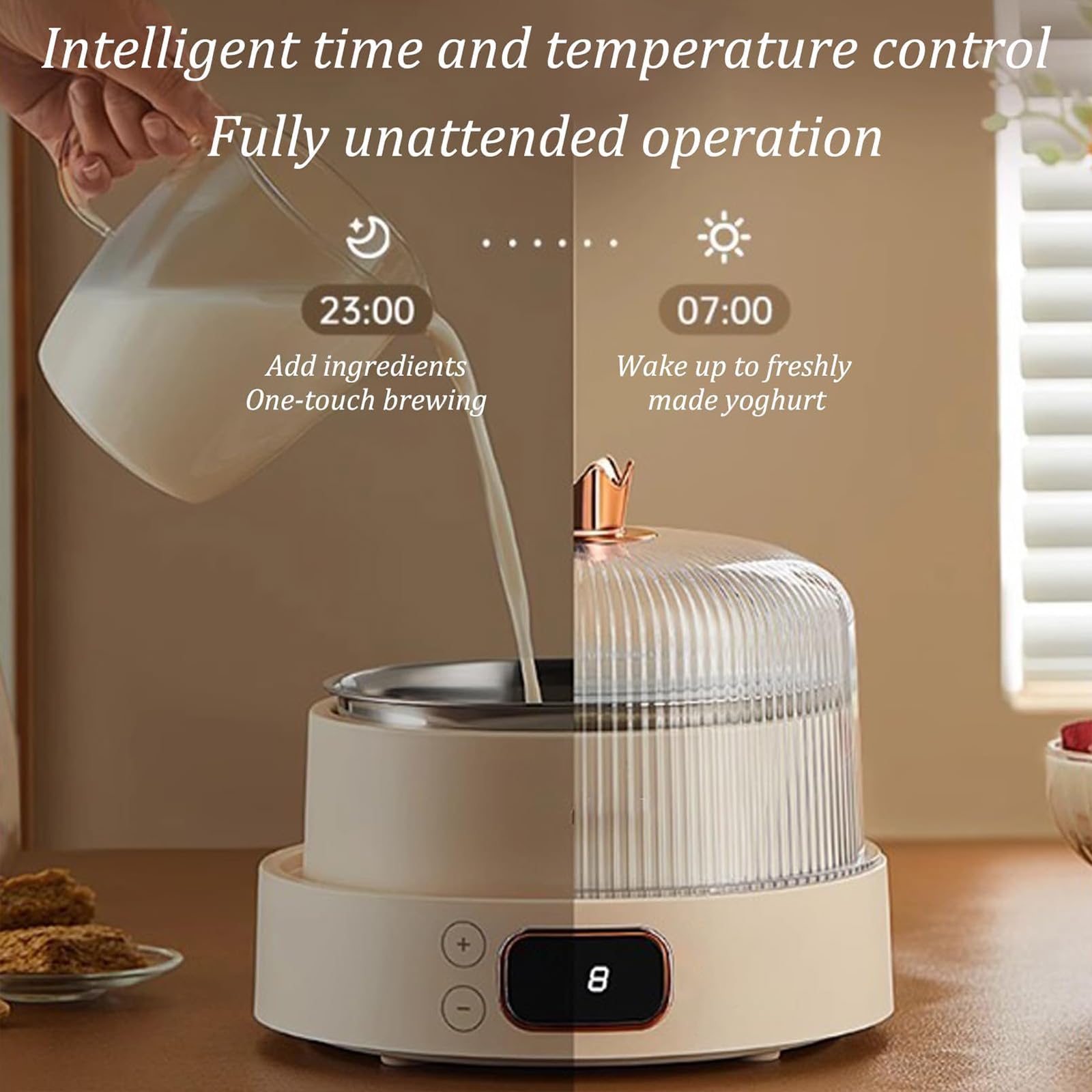 1L Produttore Di Yogurt Elettrico Con Timer LED, Fermentatore Portatile Per Latticini Probiotici Fatti In Casa & Natto, Funzionamento One-Touch, Fodera In Acciaio Inossidabile Facile Pulito, Elettrodo