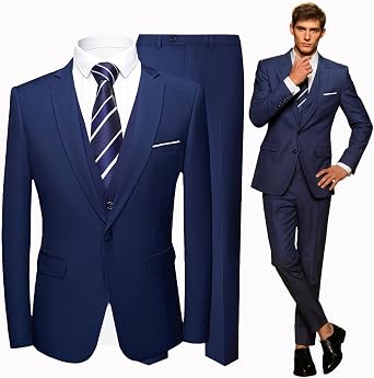 Mens Suit 3 Pieces Notch Collar Navy Blue Slim Fit Tuxedo Blazer Vest Pants Prom Event Wedding Banquet Dinner