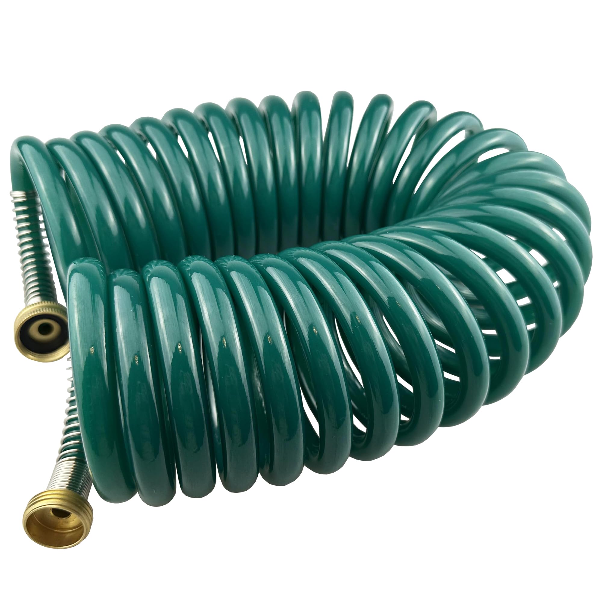 Darnassus Garden Hose, Green PU Curly Water Hose with Brass Connectors,Watering Hose Coil,Retractable,Corrosion Resistant Garden Coil Hose (Dark Green, 25 FT)
