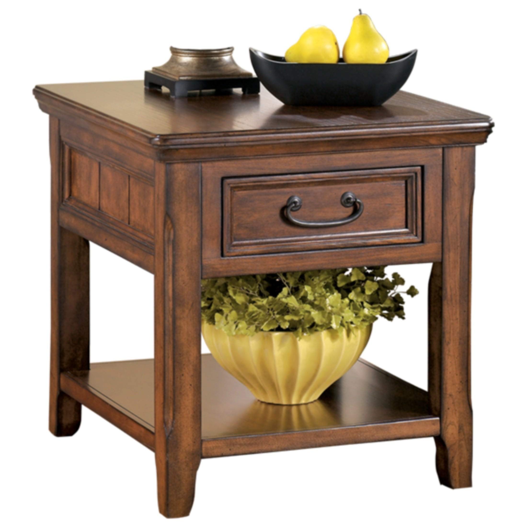 signature design by ashley woodboro traditional square end table with drawer, dark brown