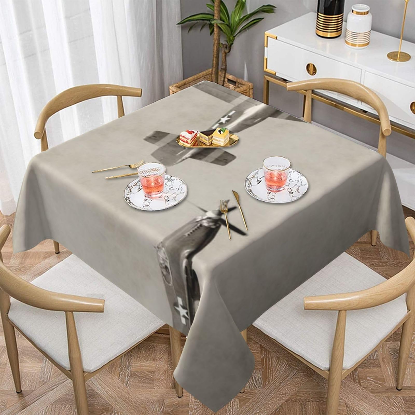 DCEHGEW World War 2 Aircraft Airplane Pattern Prints Square Tablecloth 152x152 CM, Waterproof Fabric Table Cloth for Dining Table, Farmhouse Table Cover for Kitchen Dining Tabletop Decoration