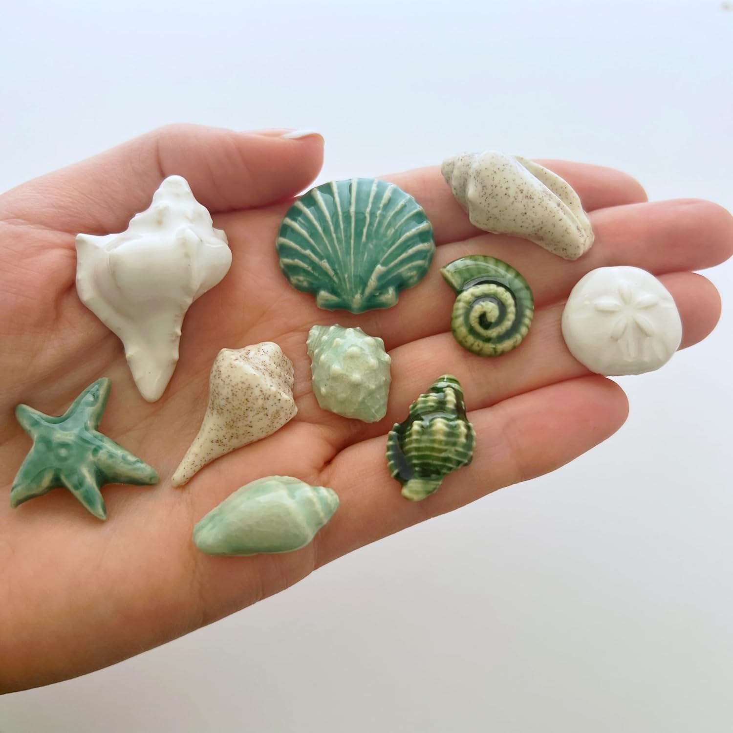Handmade Turquoise & White Seashell Mosaic Tiles – 10-Piece Set for Beach Decor, Coastal DIY Craft, Ocean Wall Art, Nautical Home Accent
