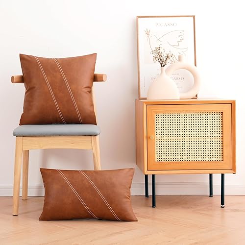 Miniatura 6 de GEGELICA Juego de 2 fundas de almohada decorativas de piel sintética de color marrón, 18 x 18 pulgadas, fundas de almohada modernas cuadradas