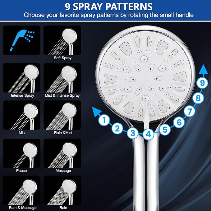 Regadera de Lluvia de Alta Presión 8" con Mano de Ducha 9 Ajustes miniatura 5
