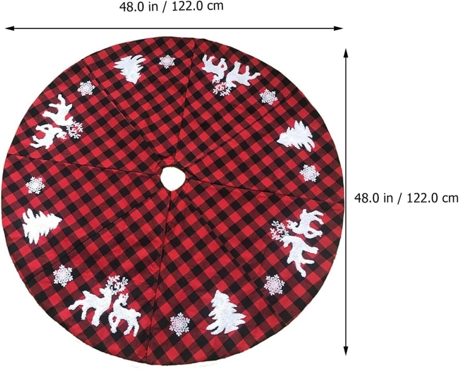 Tappeto Albero di Natale, Gonna Rotonda per Albero di Natale, Renna, Ricamo, Decorazioni Festive per La Casa Festa Forniture(122X122cm)