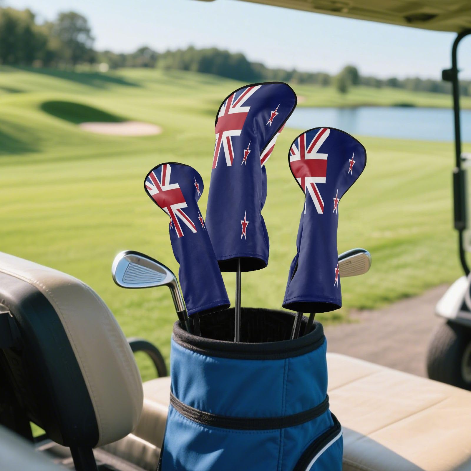 Kopfhauben für Golfschläger Neuseeland-Flagge Zealander Blau PU-Leder mit Nummernschild Golfzubehör