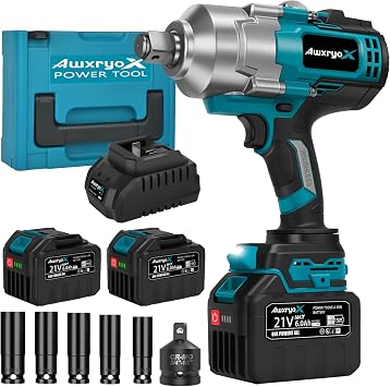 AwxryoX 21V Cordless Impact Wrench,1623Ft-lbs2200N.m High Torque Brushless Impact Gun with 26.0Ah Battery,3/4" 4 Speed Electric Pistola De Impacto with 1/2 Adapter for Truck/Mower/Car/Industrial