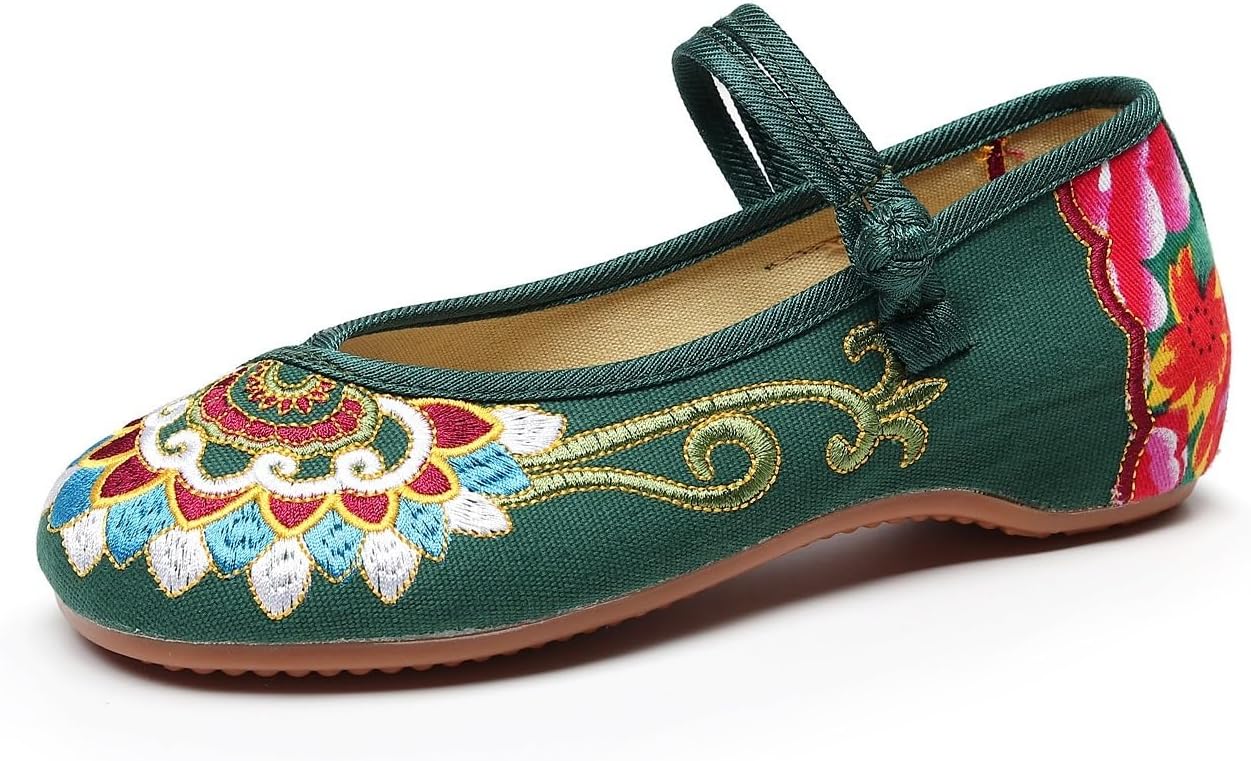 Women's Retro Ethnic Style Ankle Strap Shoes Round Toe Low Heel Comfort Mary Jane Dance Shoes Cheongsam Walk Show Yoga Ballet Shoes(Red,7.5)