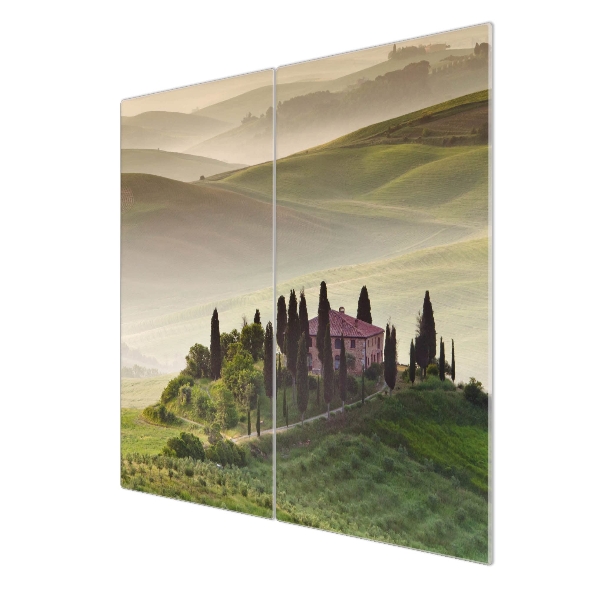 banjado Kochfeld Abdeckung Glas 2-teilig 60x52 cm, Herdabdeckplatte und Schneidebrett Küche aus gehärtetem Glas, urbaner Spritzschutz Städte & Architektur für moderne Küchen mit Motiv Toscana