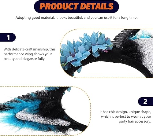 Miniatura 3 de Lurrose Diadema de cuernos del diablo con cuerno de buey, diadema de cuerno de oveja negra, tocado de cuernos de demonio