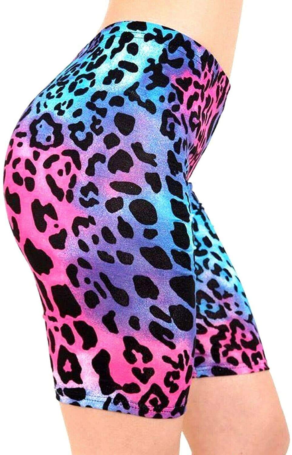 GirlzWalk ® Women’s Ladies Double Side Stripe Cotton Active Gym Cycling Shorts Tights Hot Pants (Leopard Pink, XXL 20-22)