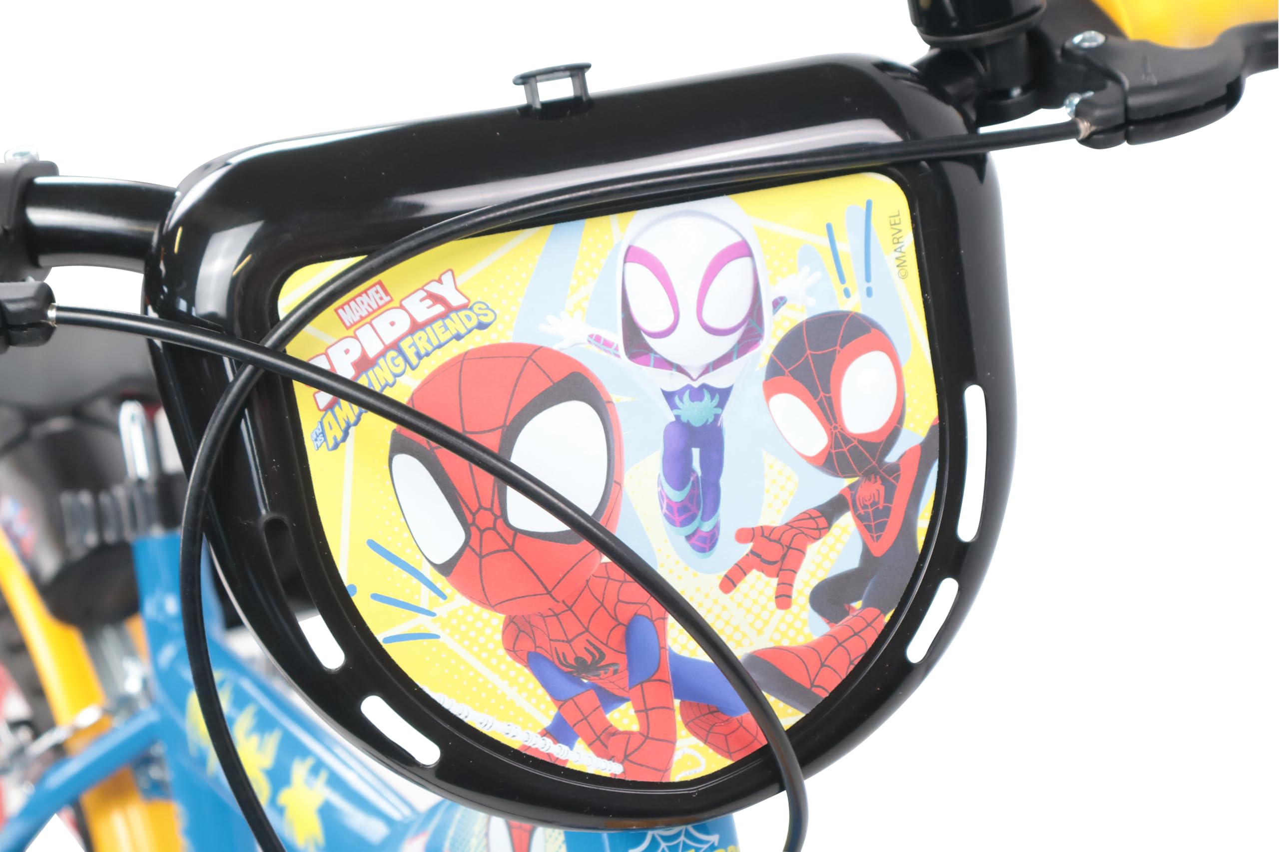 Denver Bike Bicicletta Bambino 16 Pollici Licensed Spidey, 4-6 Anni, Rotelle Removibili, Freni Caliper Anteriore/Posteriore, Telaio Acciaio, Ruote Gonfiabili, Borraccia e Scudo