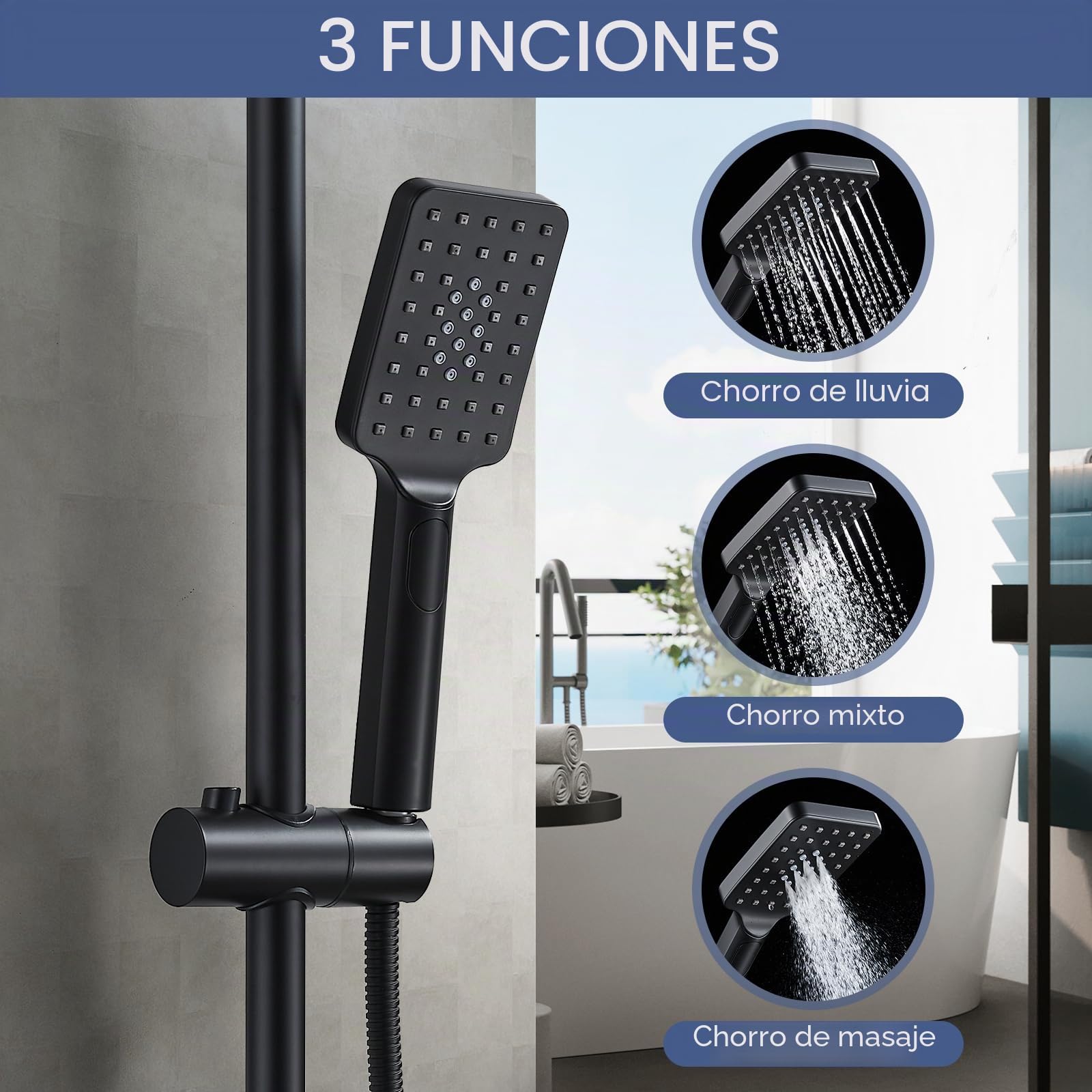 Namuoto Columna Ducha Negro, Sistema de Ducha con Ducha Fija y Teleducha, Barra Altura Ajustable, Duchas de Baño Columna para Baño Set Ducha Monomando