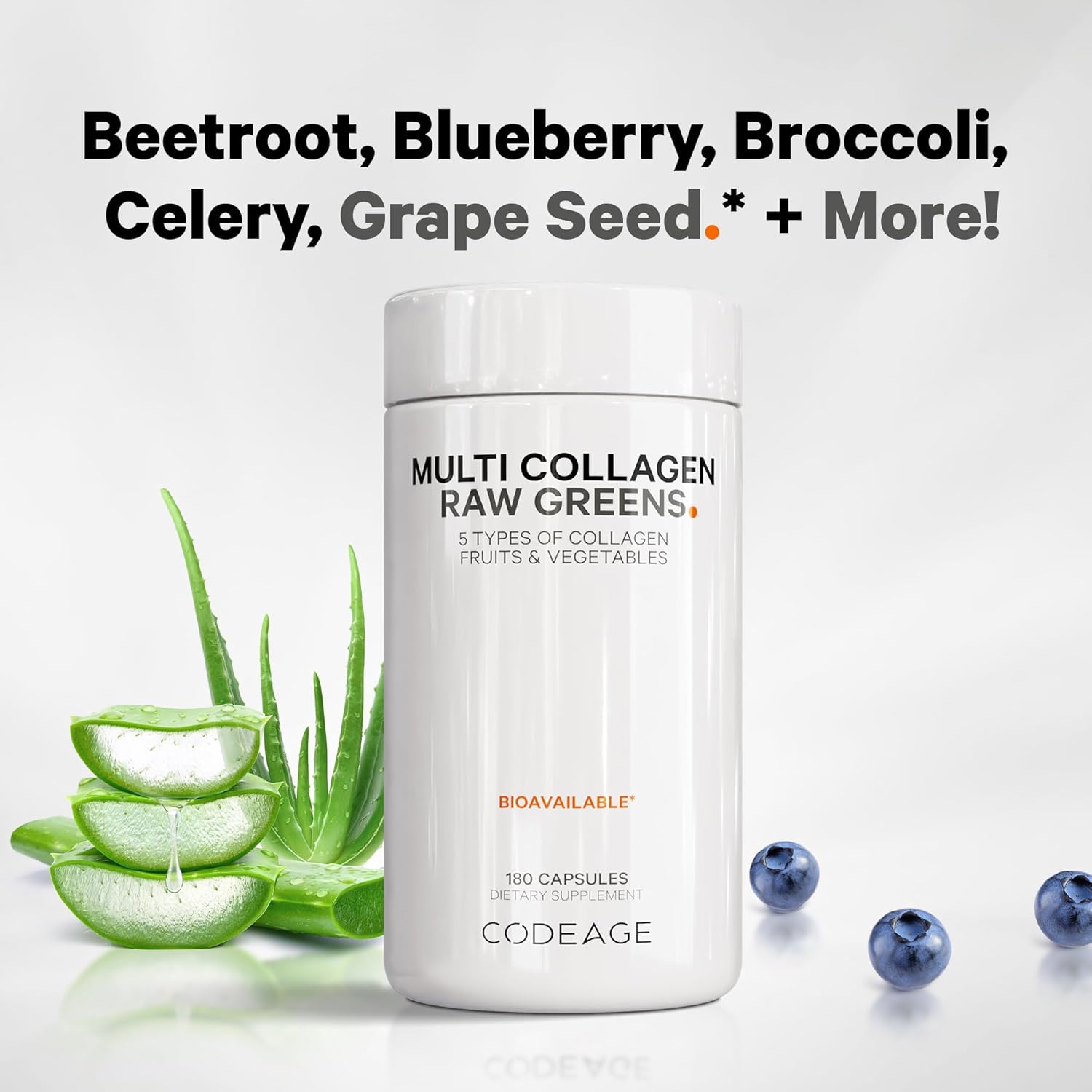 Codeage Multi Collagen Protein + Organic Raw Greens Superfood Capsules Supplement, 21 Fruits & Veggies, Grass-Fed Hydrolyzed Collagen Peptides, 5 Types All-in-One, 180 Count - Image 6