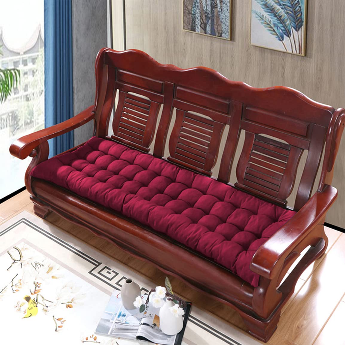 Cuscino per panca da giardino in cotone spesso, per 2/3 posti, lunghezza 100/120 cm, per sedia, casa, patio, altalena, rosso, 160 x 50 cm, caldo comfort