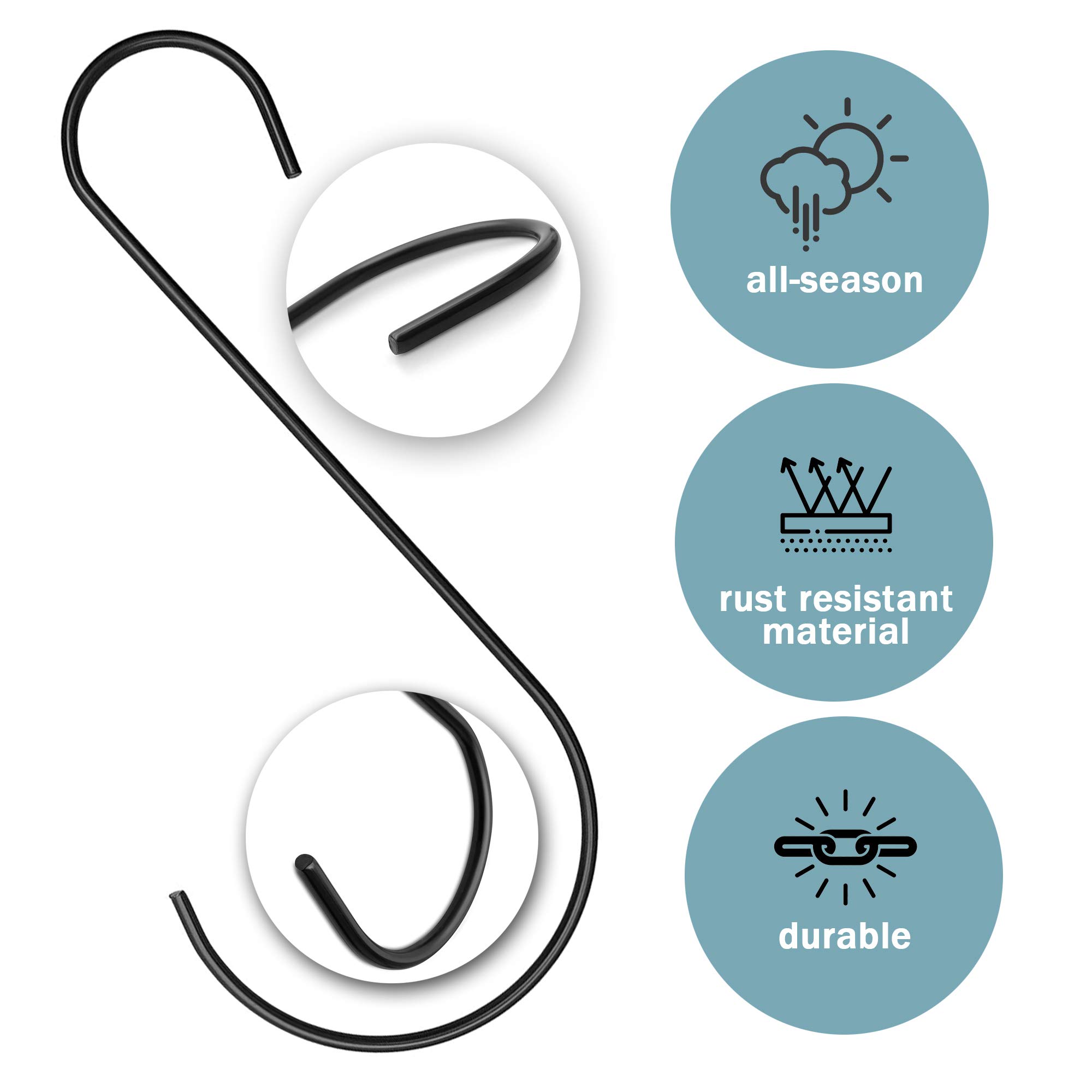 12-Pack 6\" Heavy Duty S Hooks With Rubber Stoppers – Large Metal Hooks For Hanging Plants, Birdhouses, Pans, Towels, Indoor Or Outdoor
