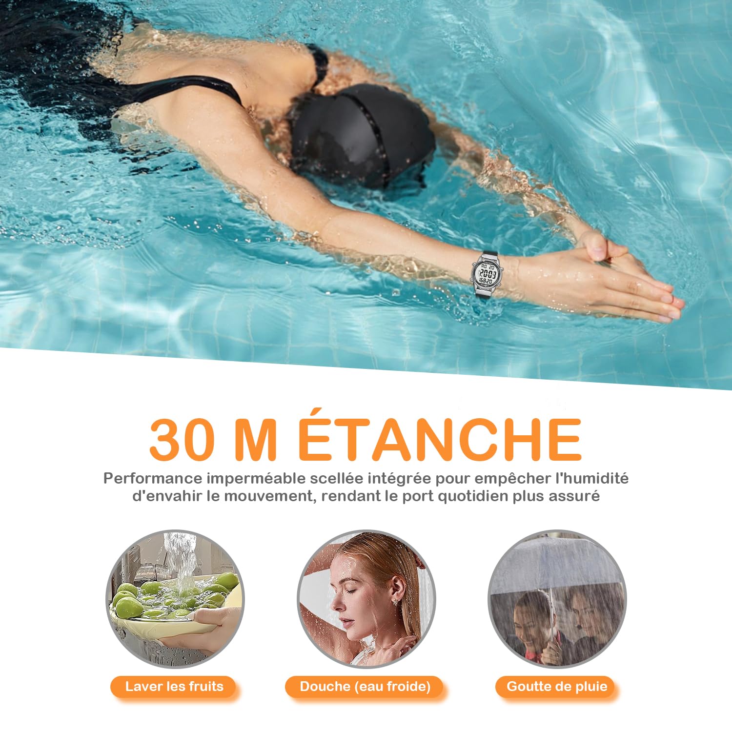 Montre podomètre Femme, Bracelet en Nylon Souple, sans Application ni Charge nécessaires, avec comptage de Pas, de Calories, de Distance, Horloge et rétroéclairage d'écran