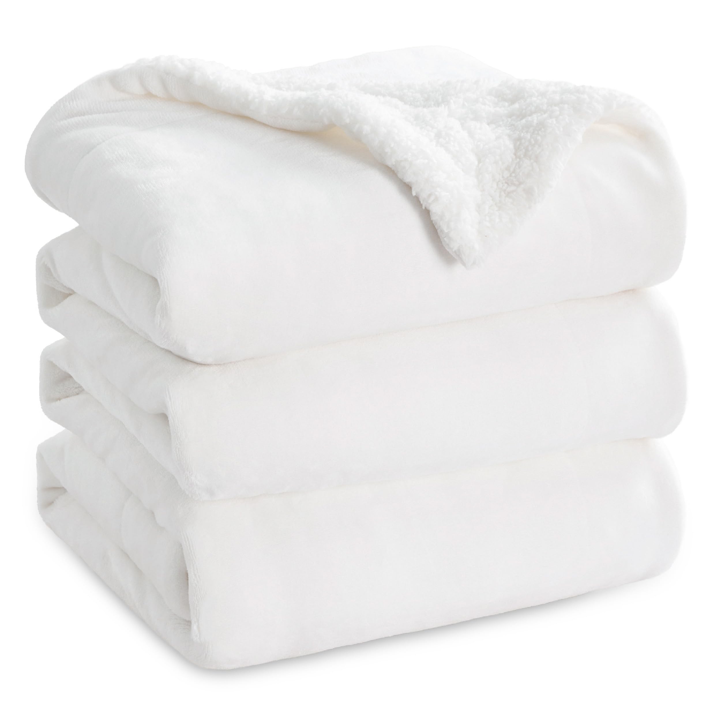 Bedsure GentleSoft Sherpa Fleece Blankets King Size for Bed, Non-Heated, Thick and Warm Throw for Women and Men, Soft Fuzzy Plush King Blanket for Winter, Bright White, 108x90 Inches