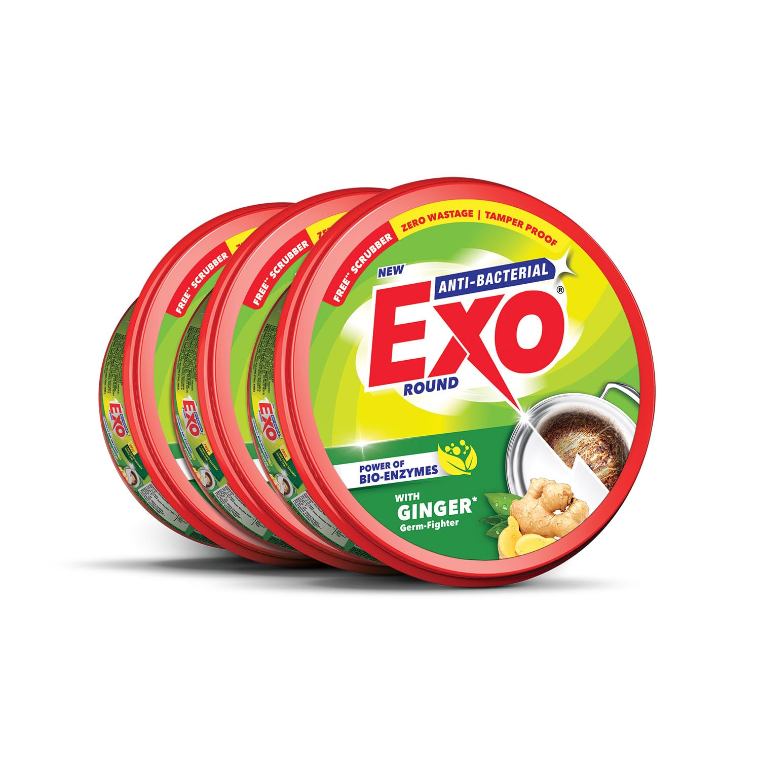 Exo Round Dishwash Bar 700gm X 3 | Complete Dishwashing Solution With Anti-Bacterial Efficacy & Goodness of Ginger Remove Tough Grime Stains With Ease | Experience Hygienic & Superior Cleaning