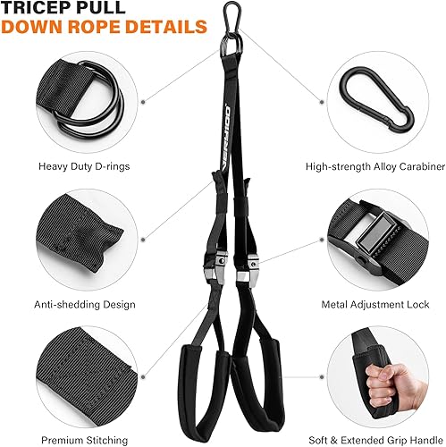Miniatura 2 de Bilbear Accesorio de cable de cuerda de tríceps ajustable, cuerda extraíble para tríceps, agarre de cuerda de gimnasio con asas antideslizantes,