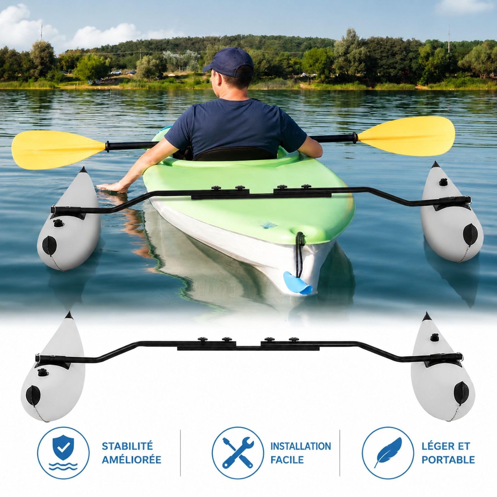 Kit de 2 flotteurs stabilisateurs gonflables en PVC pour Kayak et canoë
