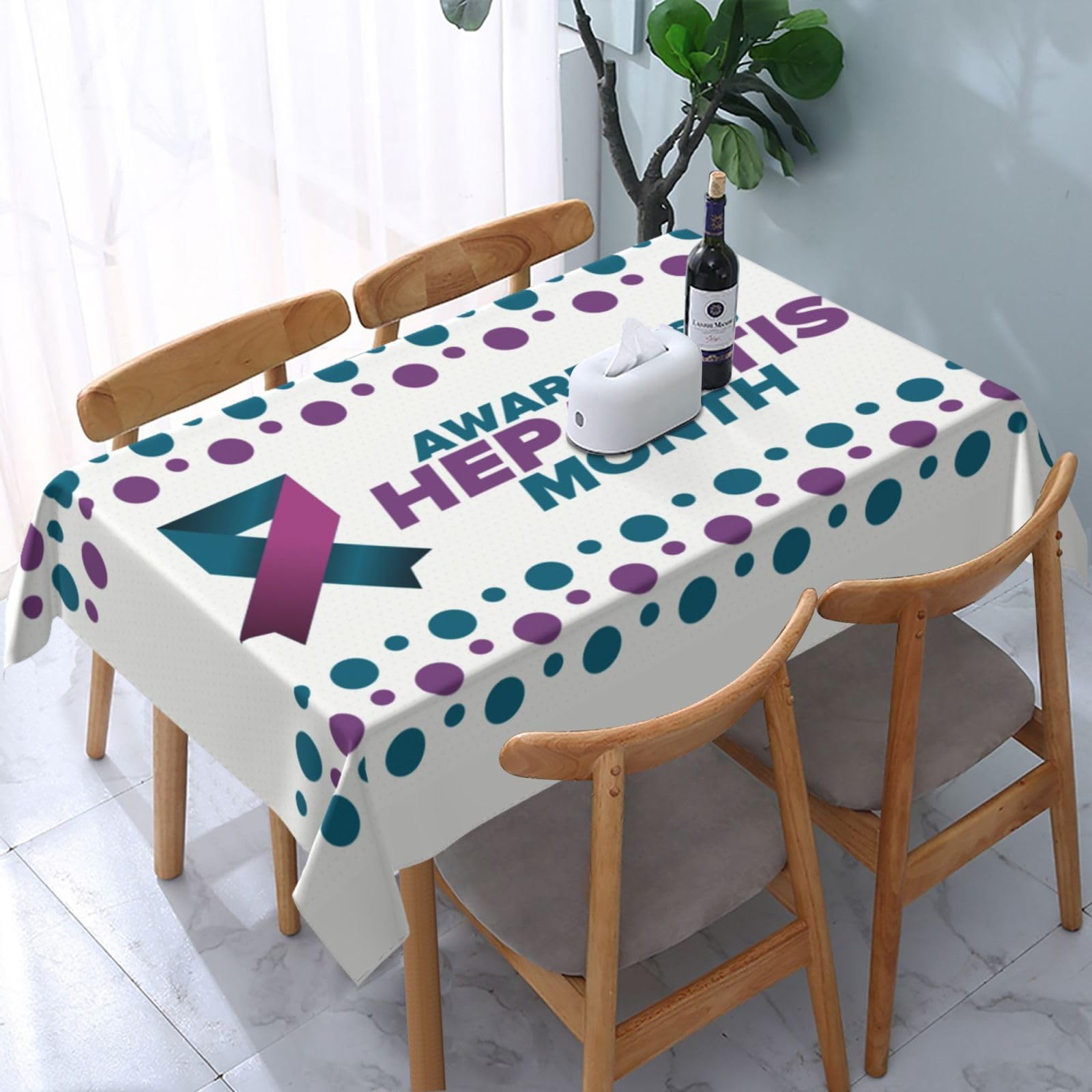JunHeArt Hepatitis Awareness Month Tablecloth Rectangle Table Cover Washable Table Cloths Decor For Kitchen 54" X 72"