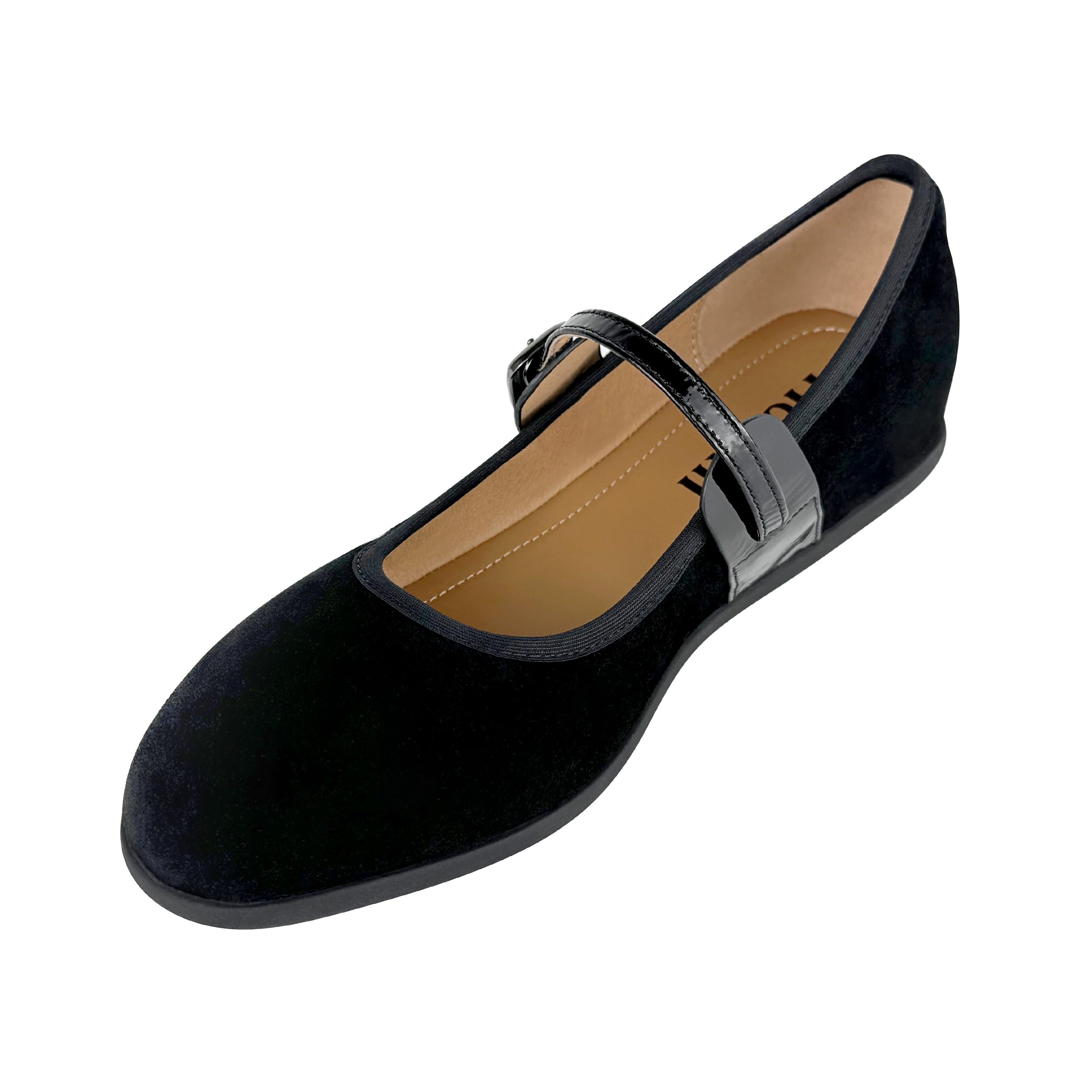 Hohxil Damen Ballerinas Schwarz mit Riemchen Mary Jane Schuh