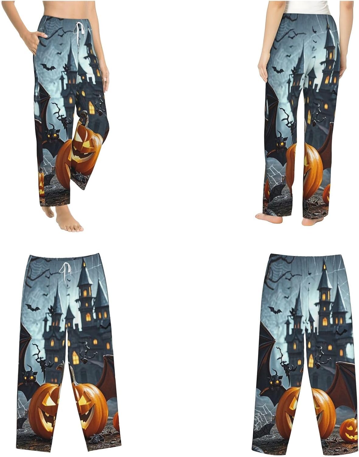 Mens Pajama Pants Soft Pajama Bottom Halloween Pumpkin Devil Sleep Pant Lounge Pants with Pockets PJ Bottoms