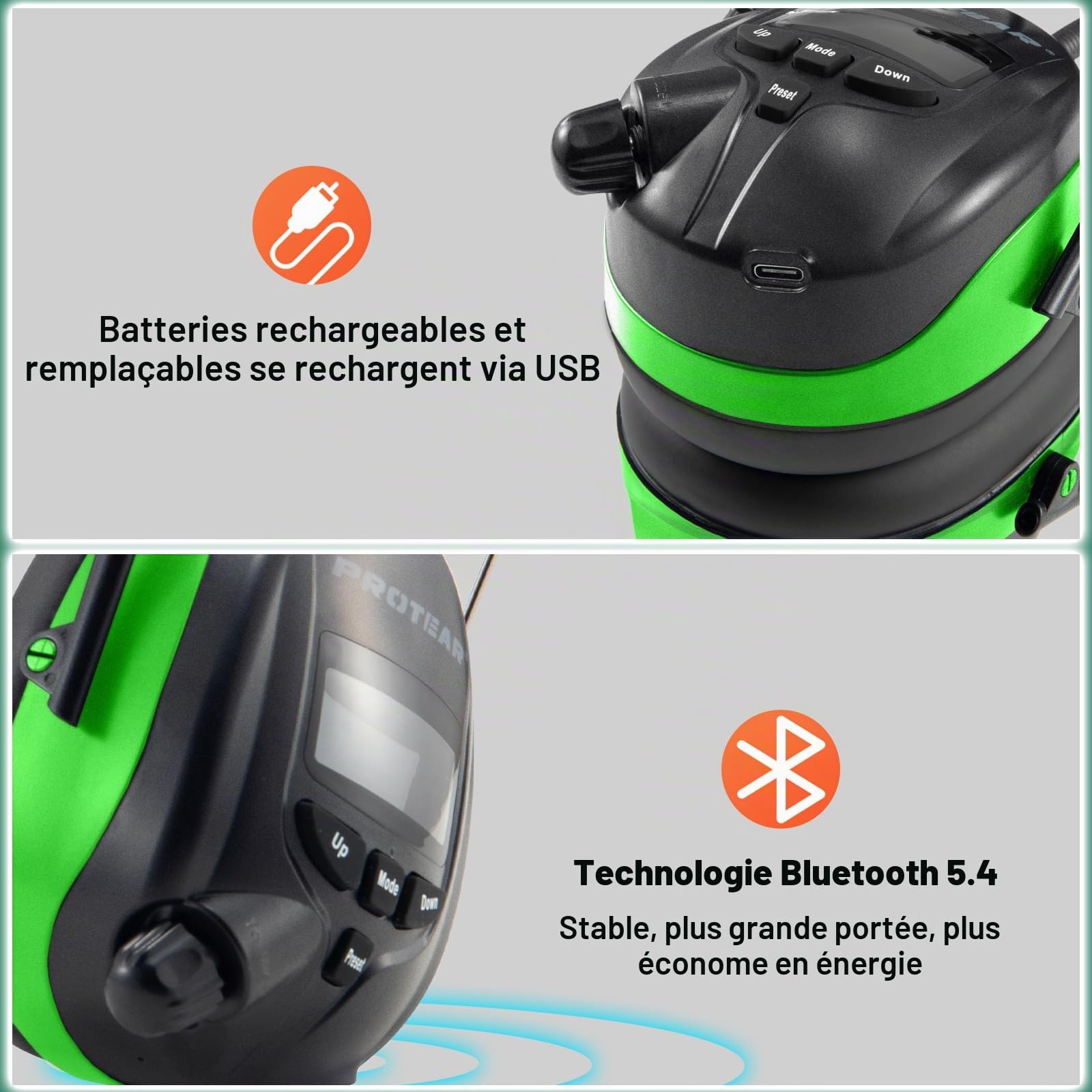 Casque anti Bruit Radio DAB + / FM et Bluetooth 5.4, casques sans fil à annulation de bruit pour atelier, jardin/tonte, SNR 30dB