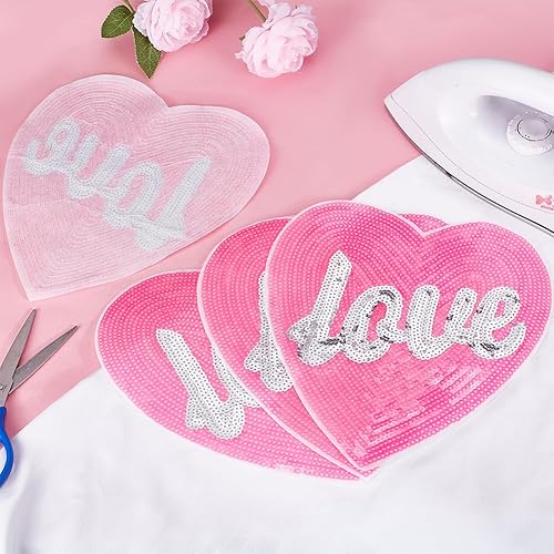 Vista 34 de INFUNLY 4 parches de cuentas de diamantes de imitación de ojo de corazón de 4.1 x 2.9 pulgadas, parches para coser en forma de corazón, hechos a