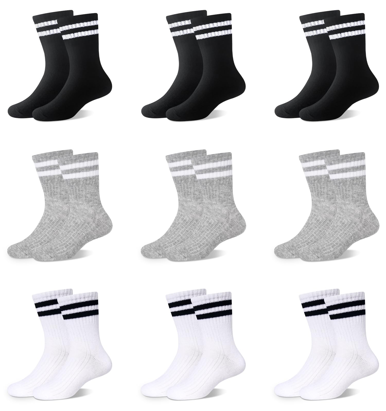 Lot de 9 paires de chaussettes de sport en coton élastique pour enfant garçon et fille