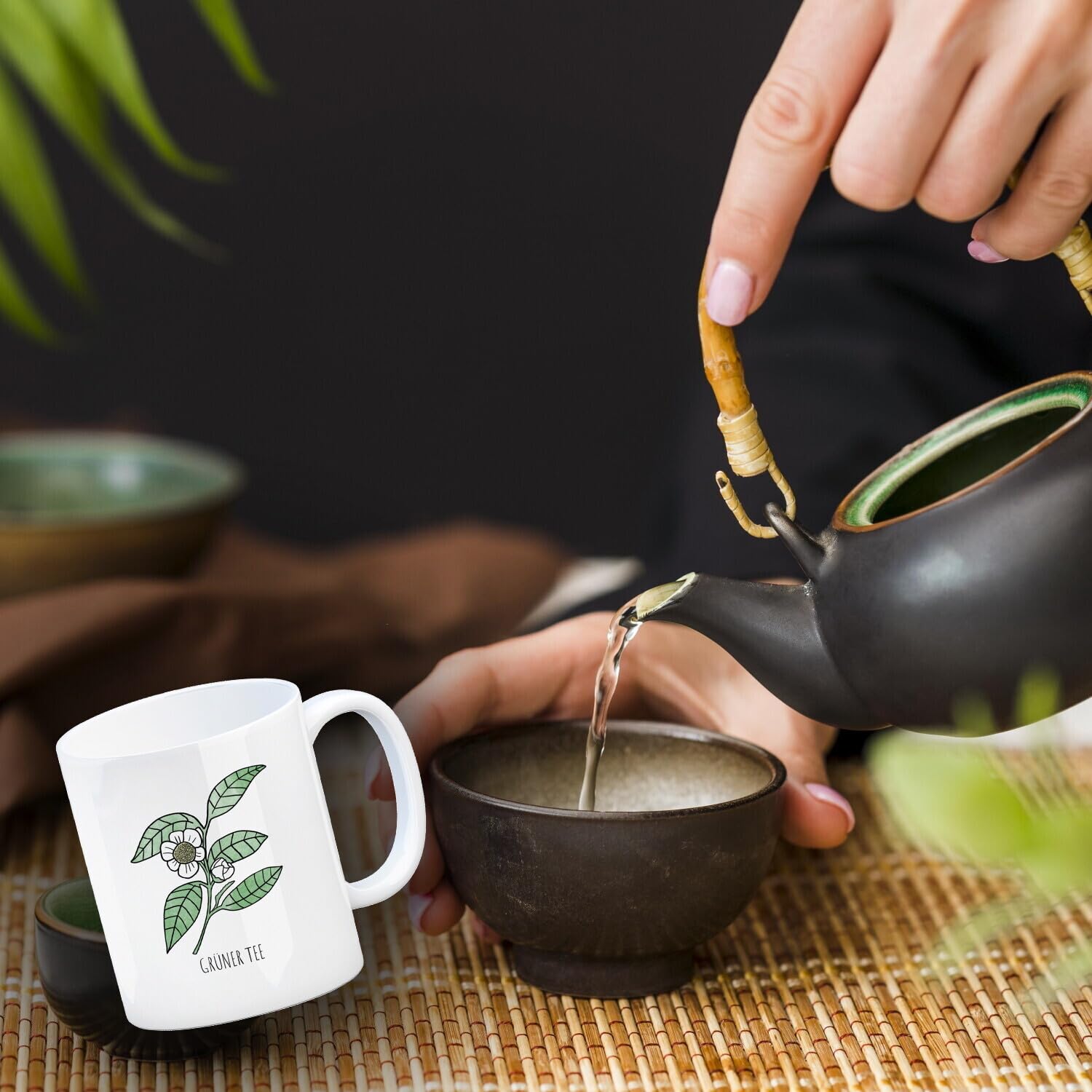 Grüner Tee Teetasse mit Teestrauch für Teetrinker witzige Tasse Geschenk für Grüner Tee Fans Tasse für Teefans Küche, Haushalt & Wohnen