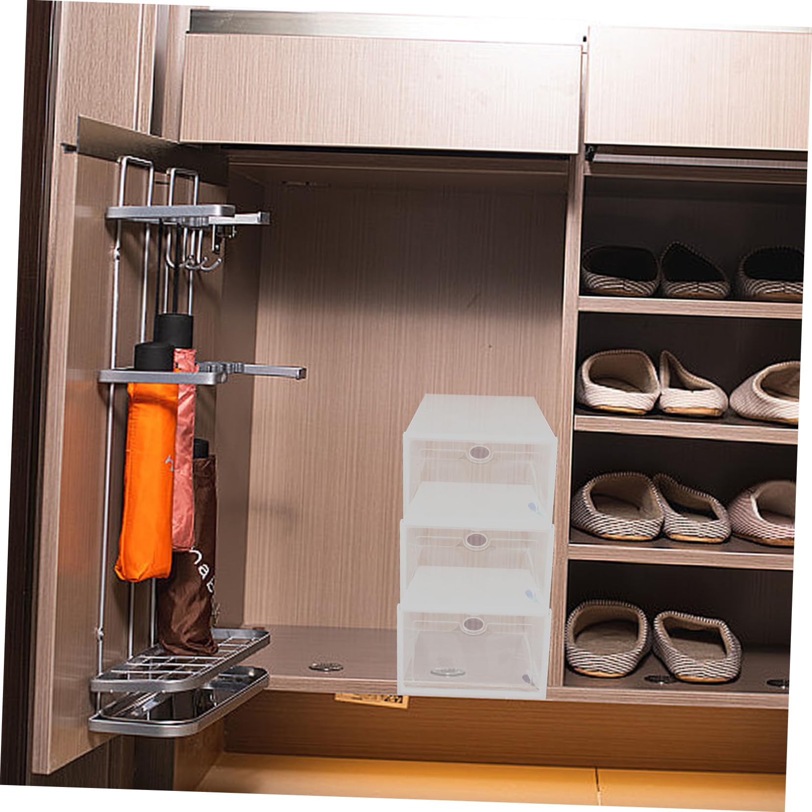 GALPADA Scatole Maniglia Ovale per Scarpe in Pp Impilabili Trasparenti 5 Pezzi 33x23x14 Cm Organizer per Armadio e Sotto Letto