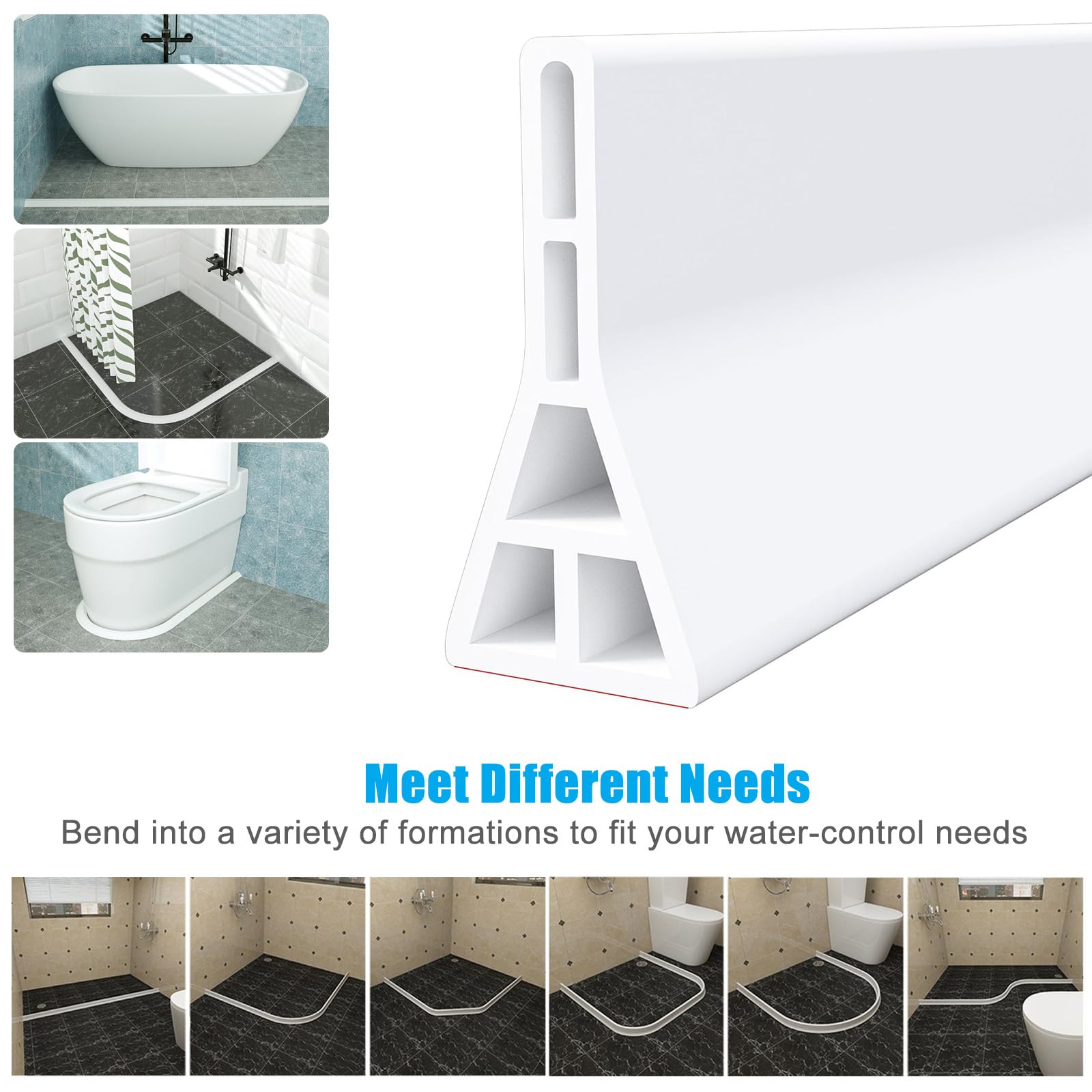 Duschdichtung Selbstklebend Silikon Weiß,Wassersperre Schwallschutzleiste Dusche,Dichtung Dusche,Schwelle Wasser Barriere,Silikon Faltbare Duschwasserstop Height 8.9cm Width 3.8cm (59Inch 4.92Ft)