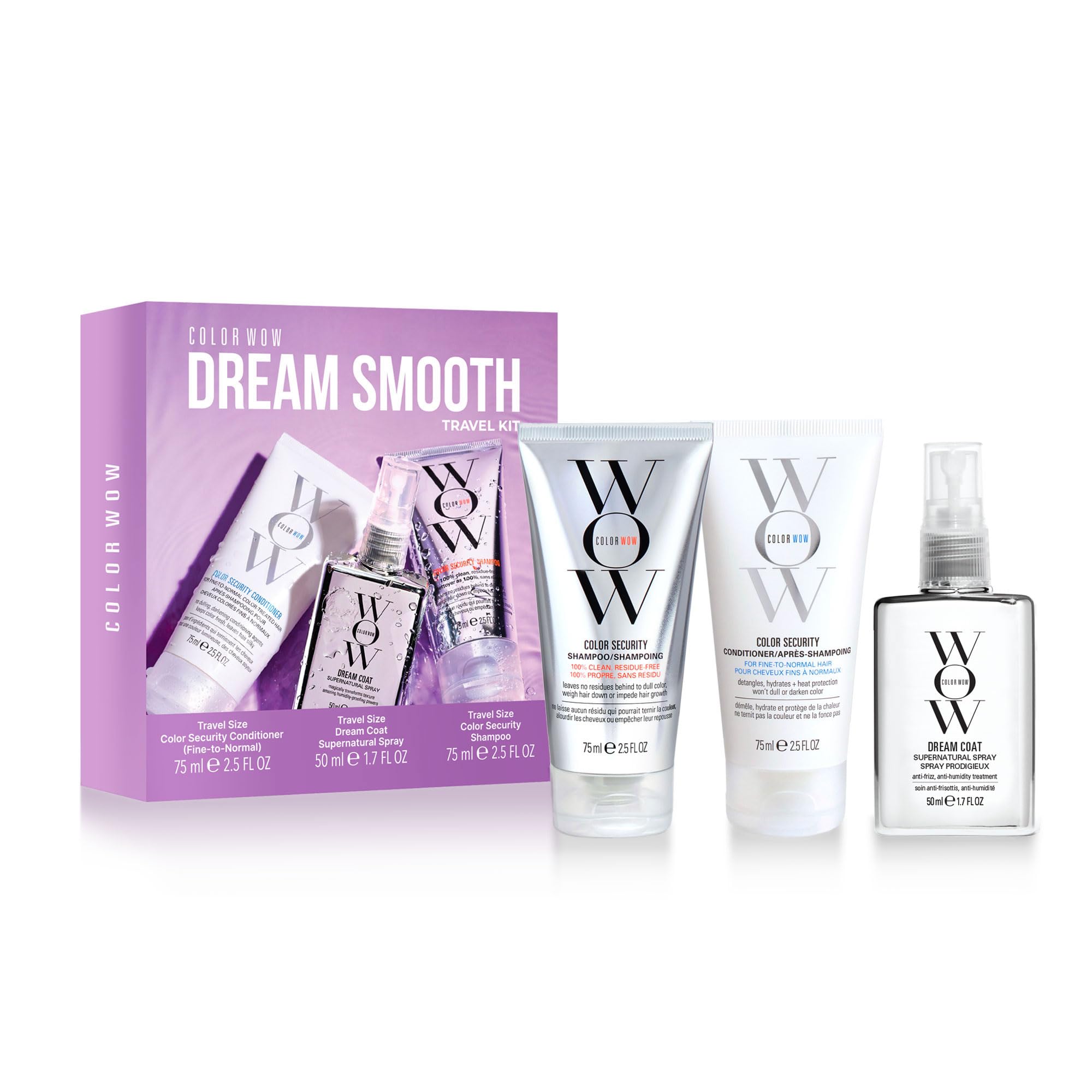 COLOR WOW Dream Smooth Minis, Travel Kit Includes Shampoo, Conditioner and Dream Coat