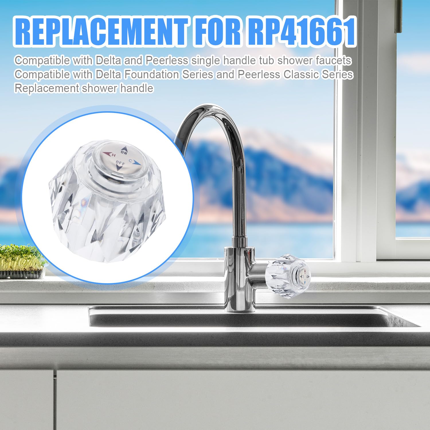Shower Knob Replacement, Clear Hot and Cold Bathtub Faucet Handles with Button Bathroom Faucet Knobs Replacement Compatible with Delta Foundation/Peerless Classic(Clear Acrylic Shower Knob Replacement, Clear Hot and Cold Bathtub Faucet Handles with Button Bathroom Faucet Knobs Replacement Compatible with Delta Foundation/Peerless Classic(Clear Acrylic