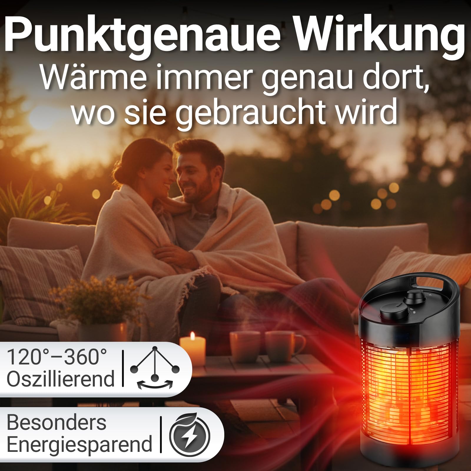 Heimwert Stufa a infrarossi – Riscaldamento istantaneo per terrazza e interni, mobile ed efficiente, silenzioso e anallergico, molto buono (altezza 41 cm)