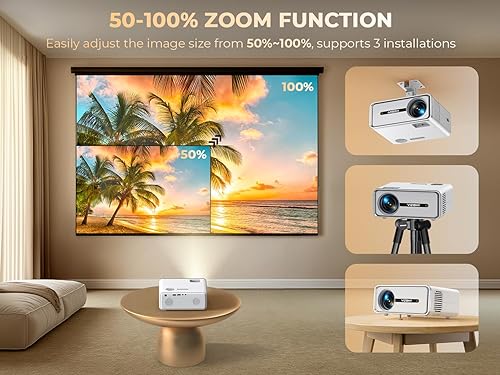 Miniatura 6 de Mini proyector con WiFi y Bluetooth, proyector de película casera 450ANSI 1080P FHD, proyector portátil para exteriores con pantalla de 250 pulgadas