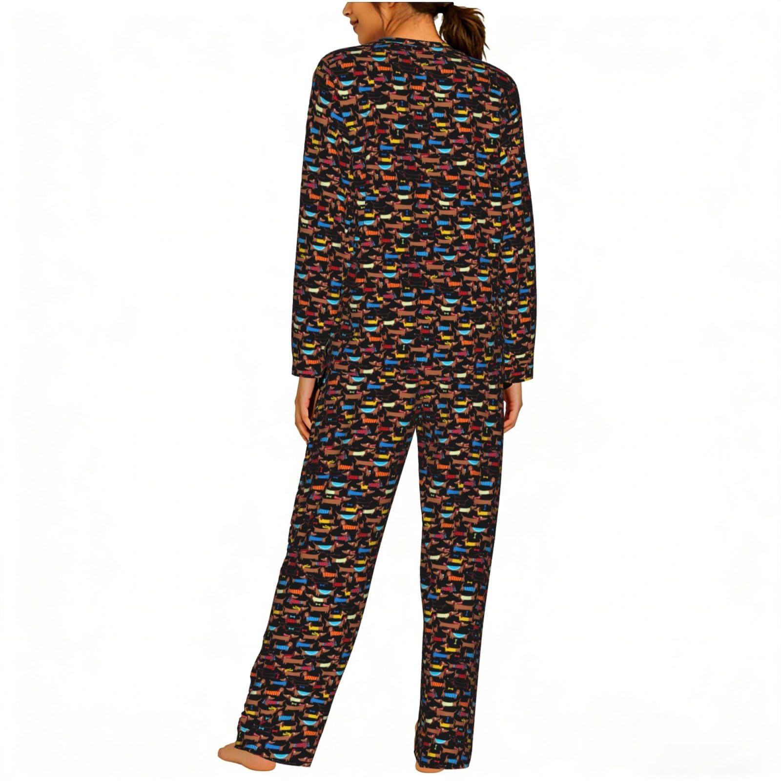 I Love My Dog Bassotti Stampa Donna Manica Lunga Pigiama Set Morbido Elastico Coulisse Casual Daywear