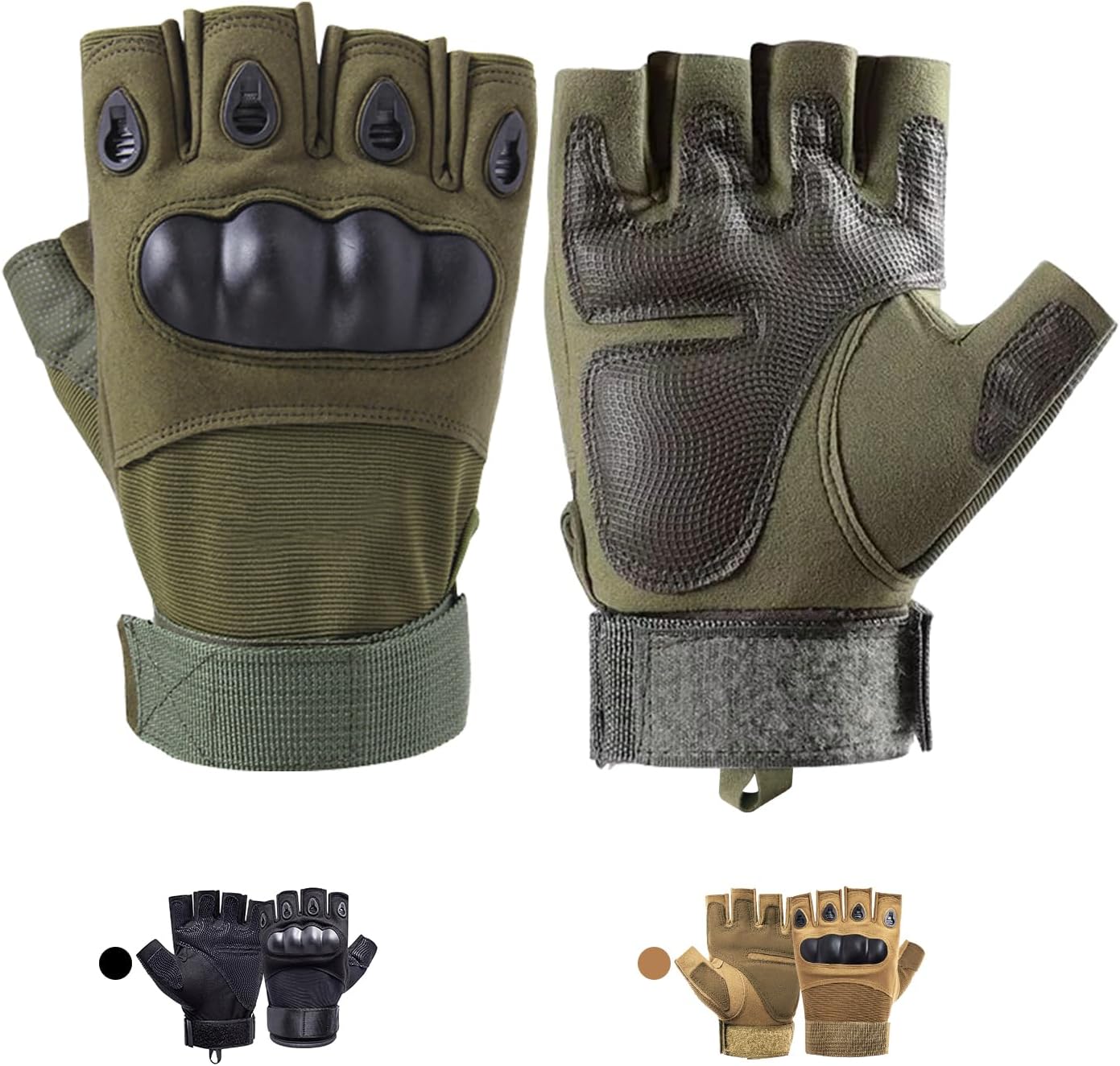 Mens Breathable Padded Fingerless Motorcycle Gloves Half Finger Gloves for Cycling Hiking Climbing Outdoor Sports, Olive Green(SPK4)