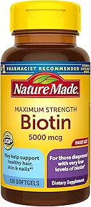 Nature Made Maximum Strength Biotin 5000 mcg, Dietary Supplement may help support Healthy Hair, Skin & Nails, 120 Softgels