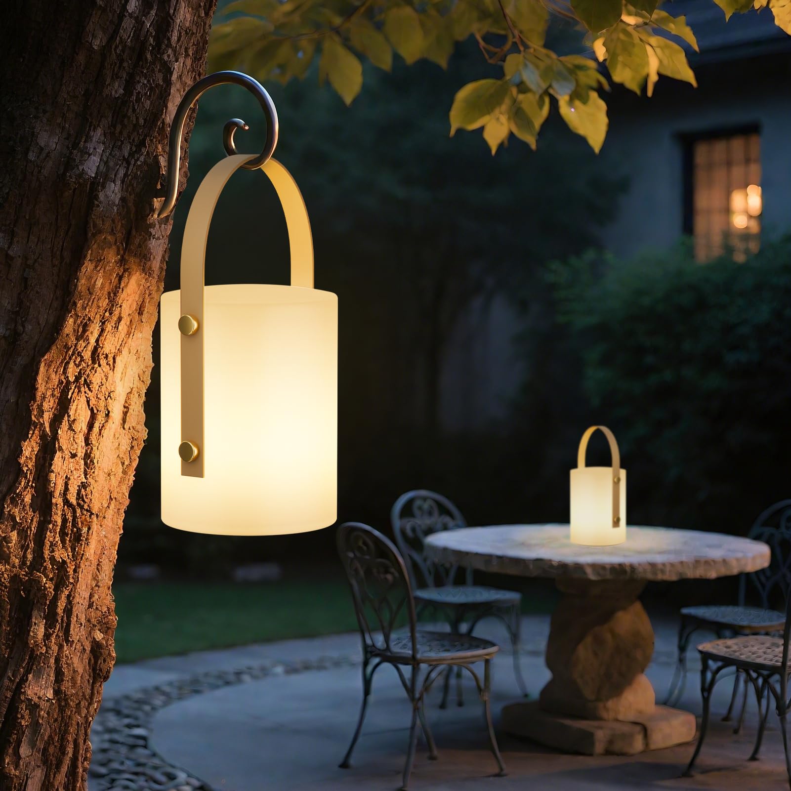 FUYO Lampe de Table Rechargeable Extérieur Portable Sans Fil, Lampe de Chevet avec 8 Couleurs RGB Gradables, Étanche IP44, pour Jardin Salon Terrasse Camping (Blanc Lot de 2)