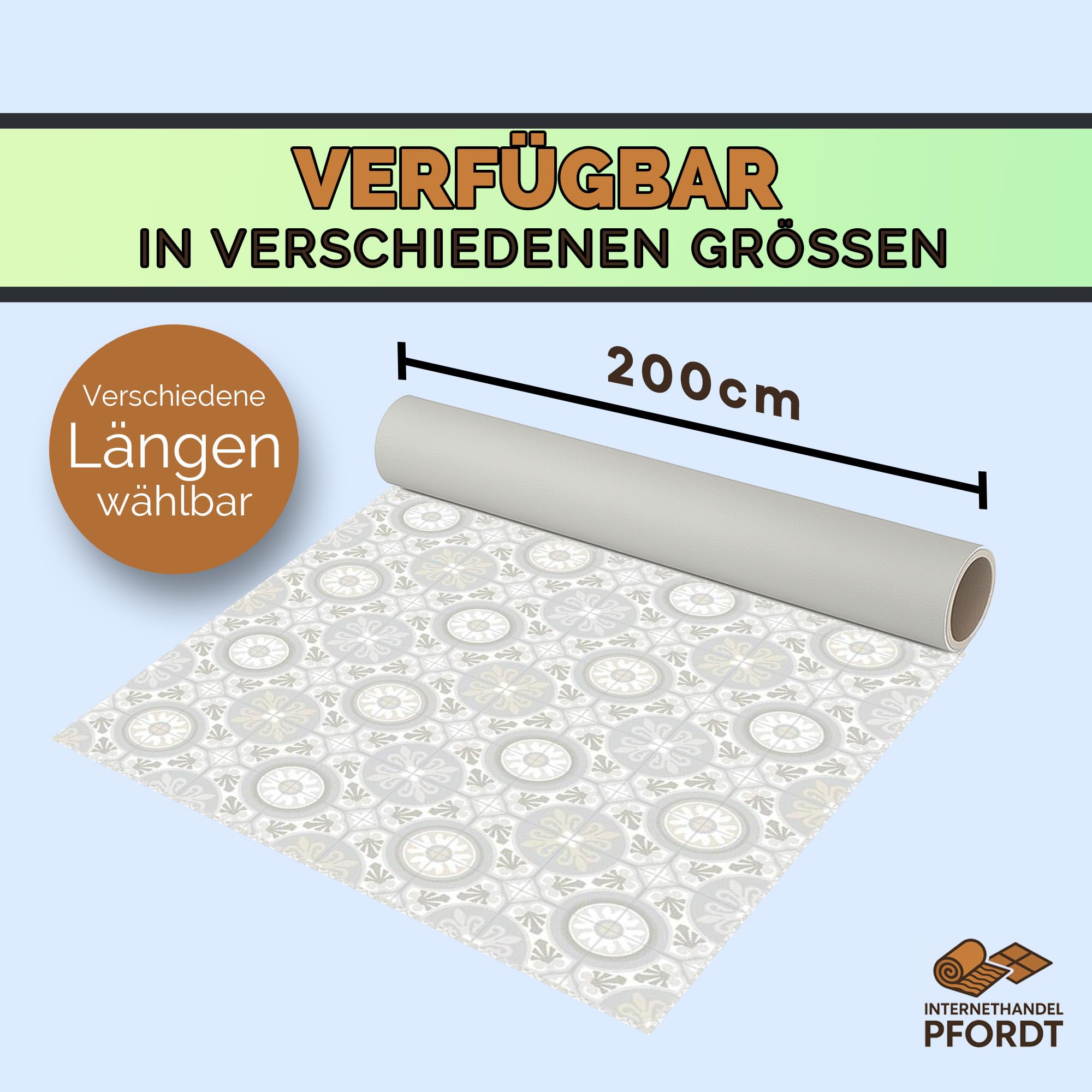 CV Bodenbelag Fliese Lagos, 350x200 cm, pflegeleichter PVC Vinylboden in Fliesenoptik, Meterware für Küche und Wohnzimmer