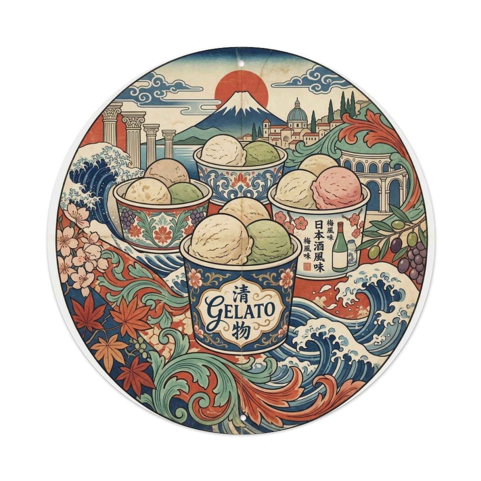 Retro Gelato Ice Cream Woodblock Dessert Metal Tin Sign