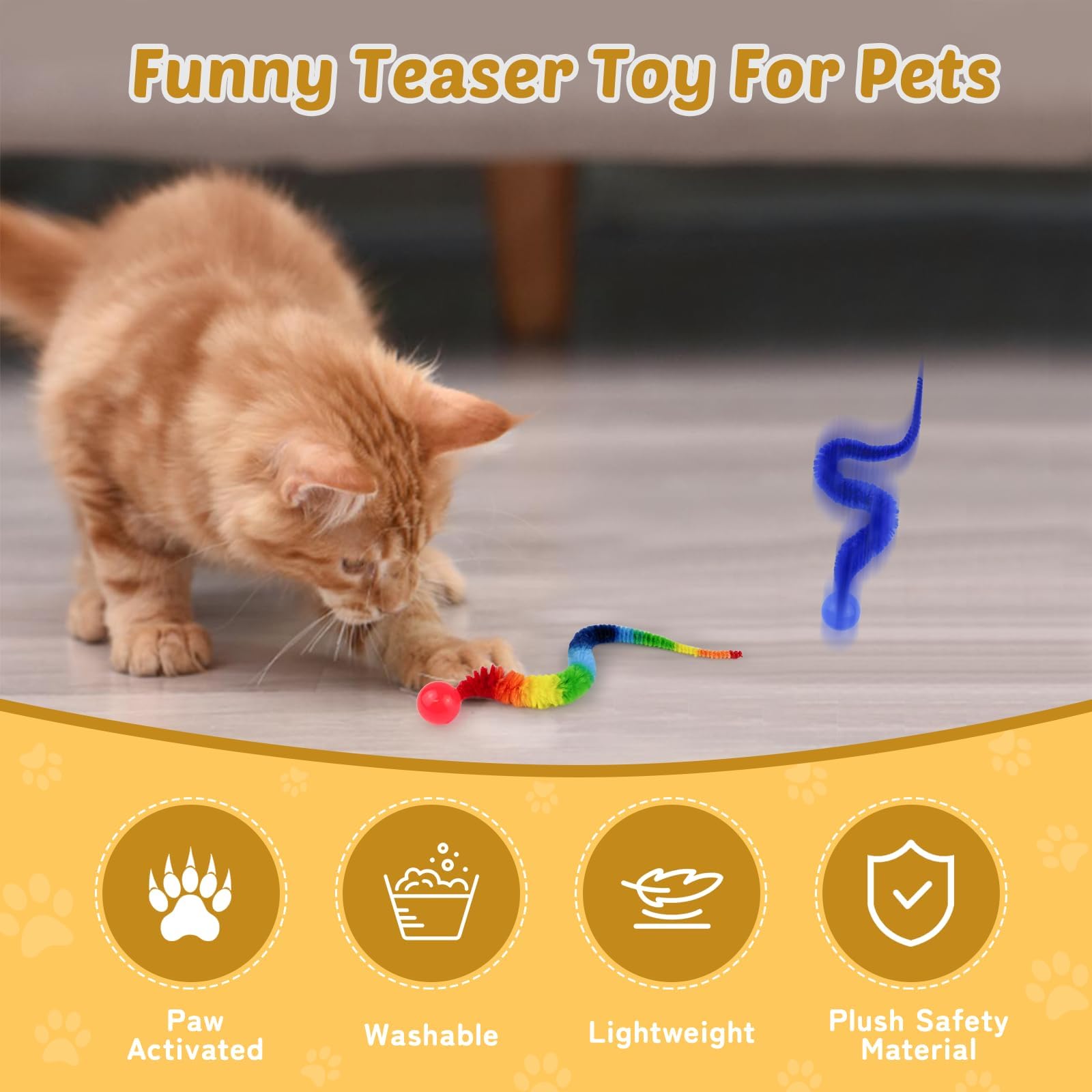 CMANLNYK 6Pcs Interactive Colorful Worm Cats Toys, Wiggly Cat Balls Toy, Cat Toys for Indoor Cats Adult Interactive Cat Toy - Image 3