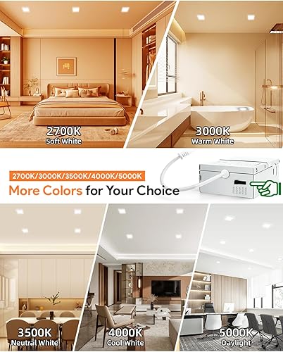 Miniatura 3 de Adetu Iluminación empotrable LED cuadrada de 6 pulgadas, 5CCT ultra fina luz de techo LED cuadrada con caja de conexiones, regulable
