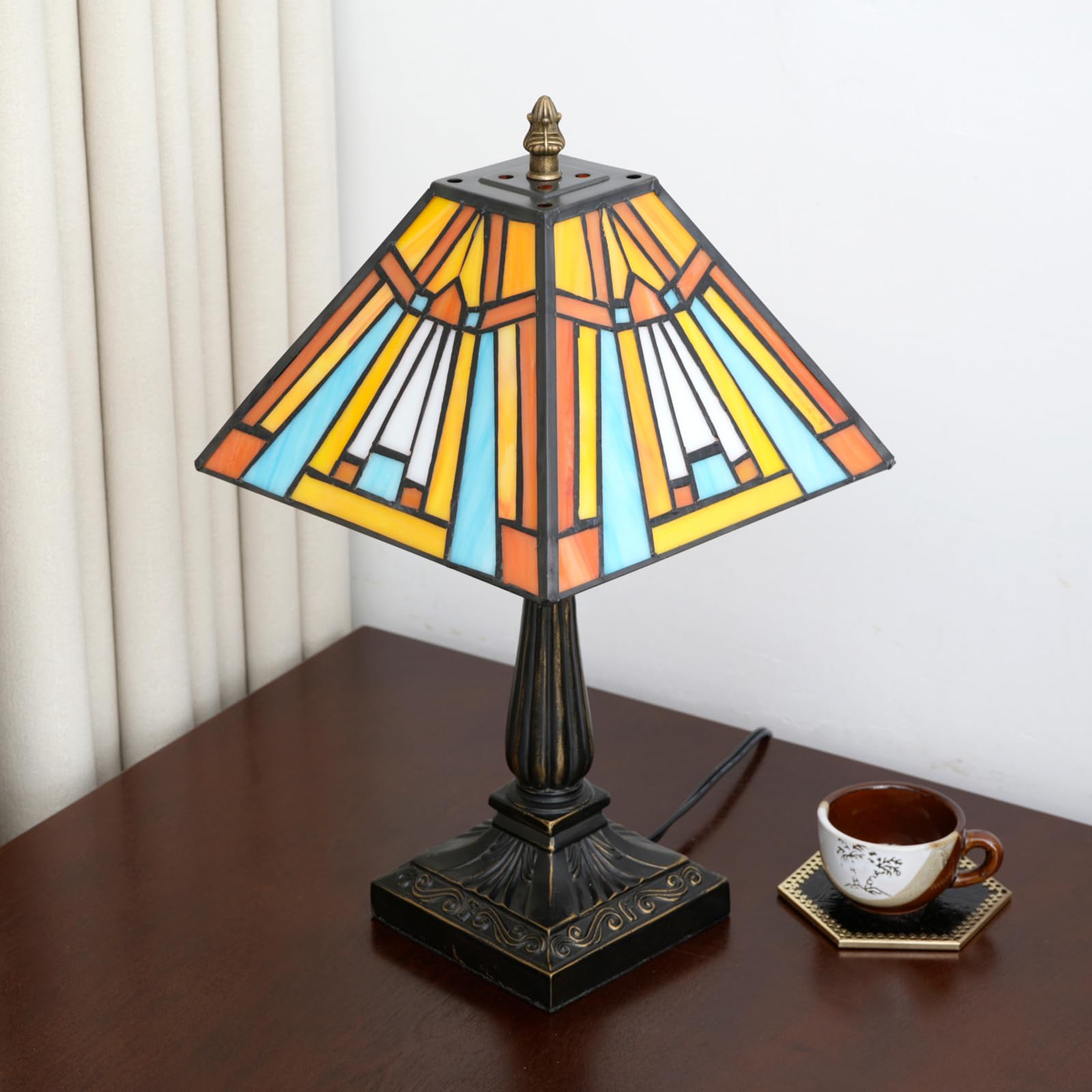 Tiffany lampa stołowa bursztynowa brązowa witrażowa lampa misja styl antyczne biurko obok lampki do czytania do domu salonu sypialni